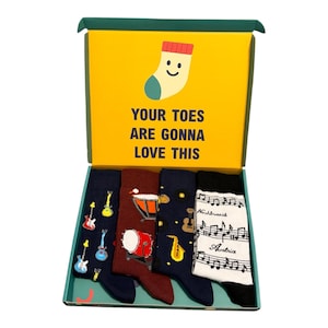 4 Pairs Novelty Music Themed Socks Perfect Gift for Musicians Music Lovers Unisex Socks