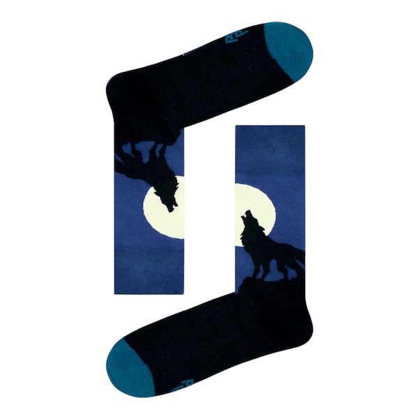 Howling Wolf Socks Full Moon Night Scene Wildlife Novelty Socks Wolf Lover Gift