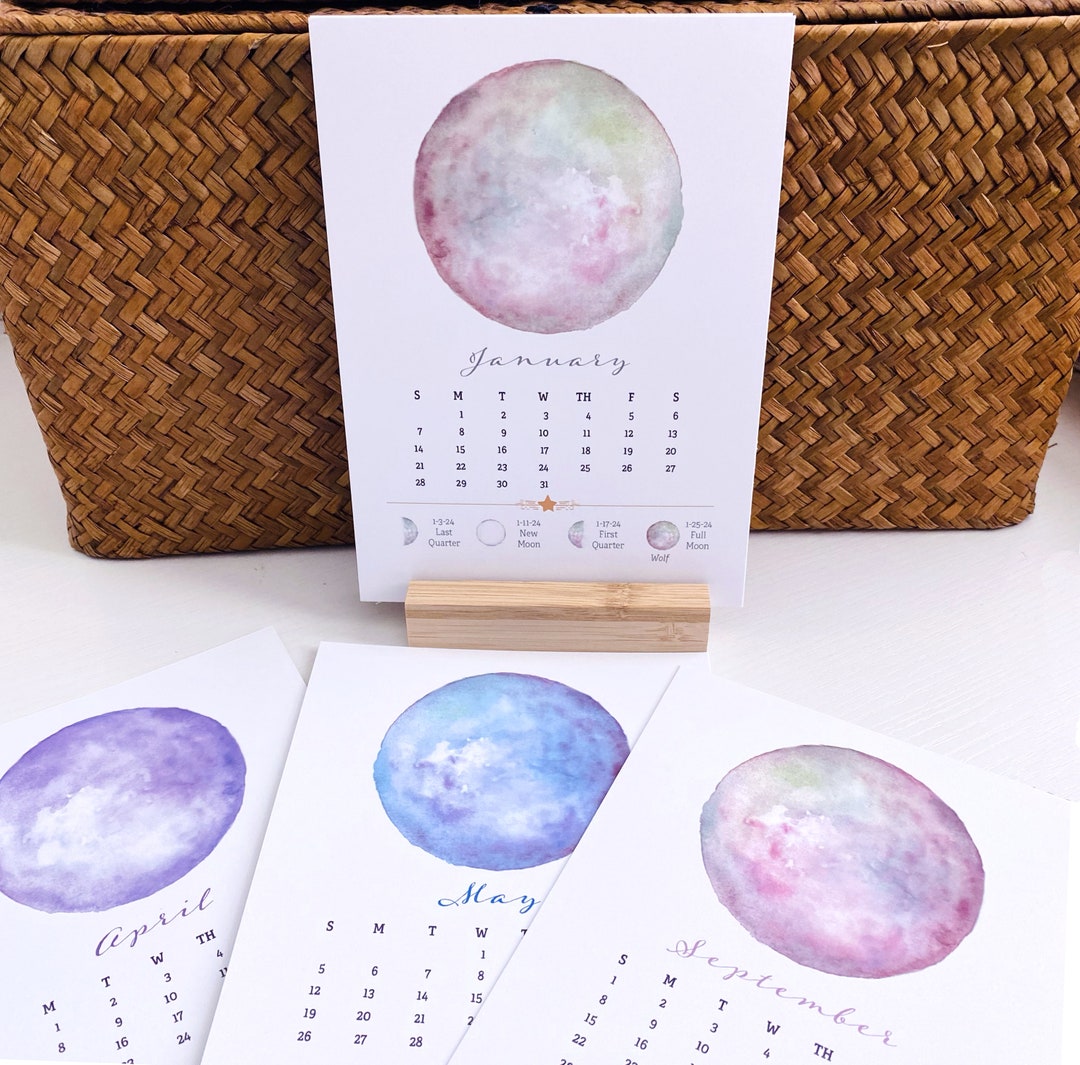 2024 Desktop Lunar Calendar, Moon Calendar, Lunar Phases, 5 X 7 With