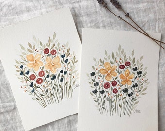 Watercolour Florals | Original Artwork | Hand-Painted | Home Wall Art | Flower Watercolour Painting | Wall Art | Vintage