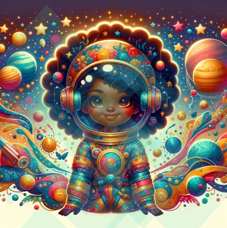 Cosmic Dreams Wall Art, Black Girl Astronaut Print, Space Headphones ...