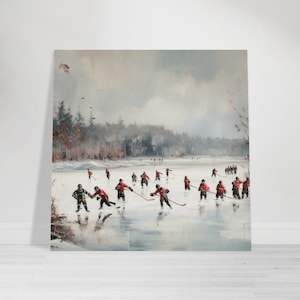 A Nostalgic Game Of Pond Hockey On A Frozen Lake Wall Art