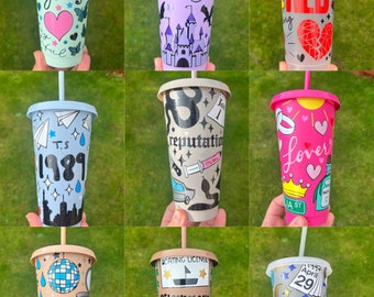 Taylor Swift Cold Cup, Swiftie, Era's Tour, Red, 1989, Lover, Folklore, Midnight, Evermore, Speak Now, Reputation, Fearless, Cold Drink Cup