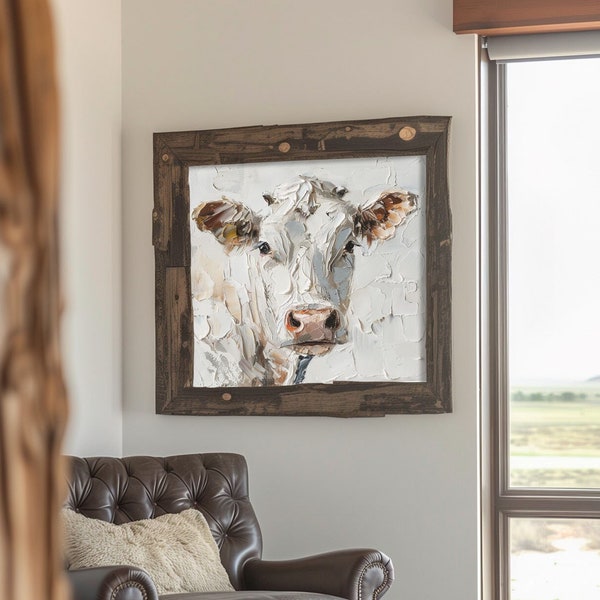 Vintage Cow Print Digital Download Neutral Farm Art Country Wall Decor White Cow Painting Barn Animal Art Farmhouse Black White Cow Print