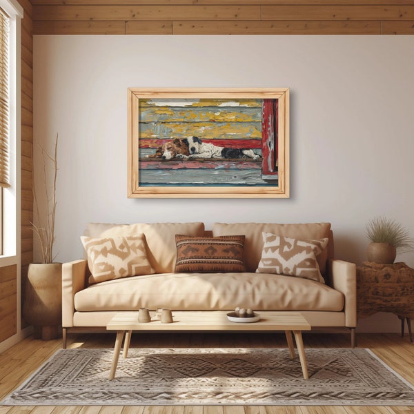 Dreaming Dogs Vintage Oil Painting Digital Download Decor For Modern Homes Ranches and Scenic Farm Life Porcha and Garage Paintings