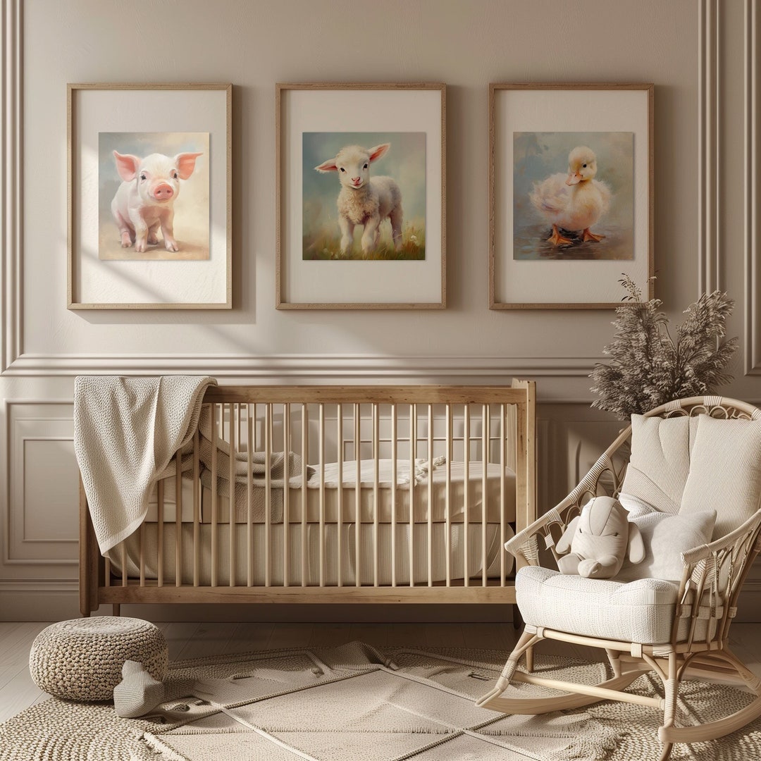 Farm Animal Neutral Nursery Digital Print Set Baby Duck Chick Piglet ...