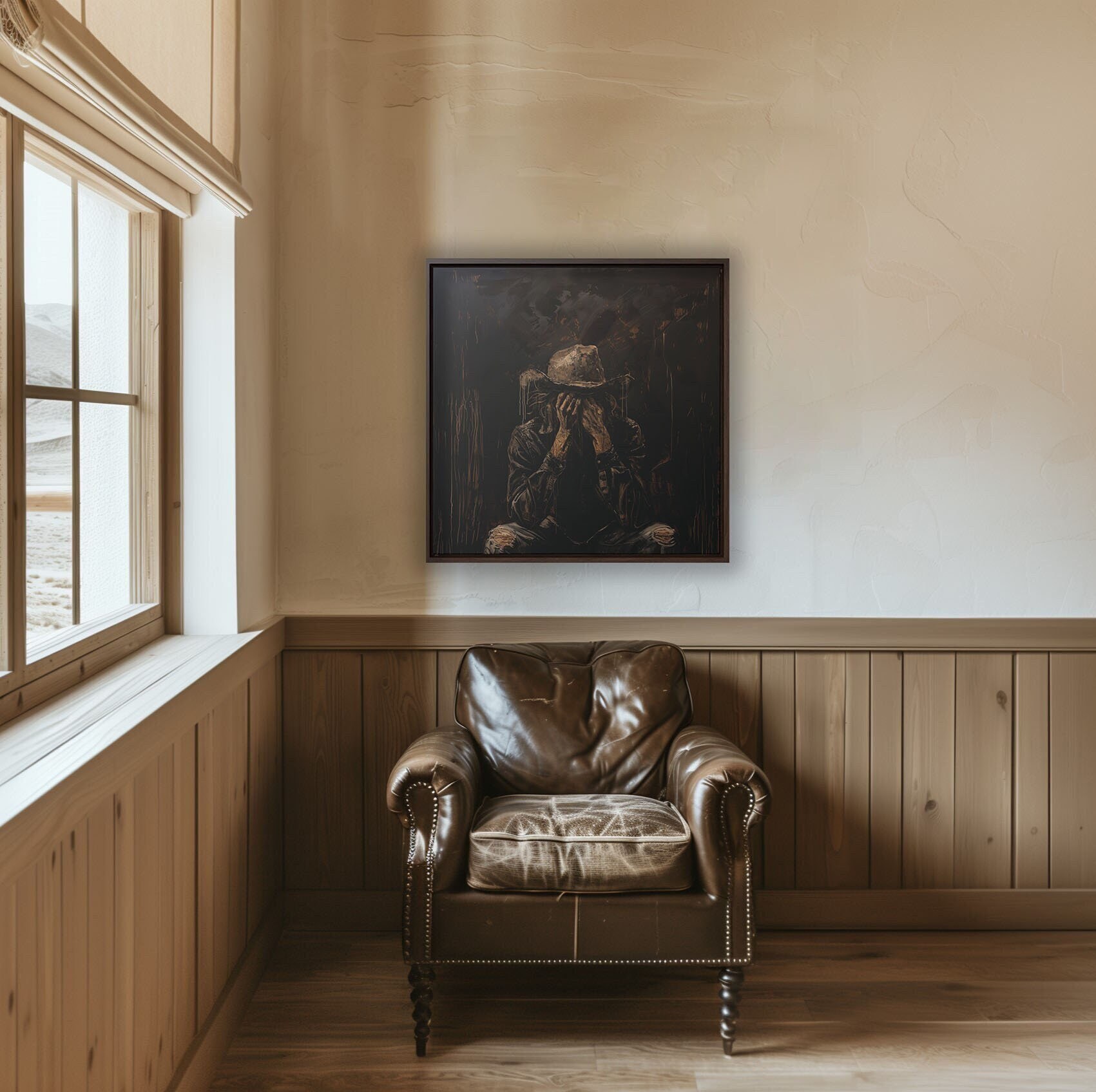 Abstract Cowboy Framed Print Modern Western Wall Art Cowboy Cowgirl Decor, Wild West Horse Poster Modern Farmhouse Rustic Bathroom Print
