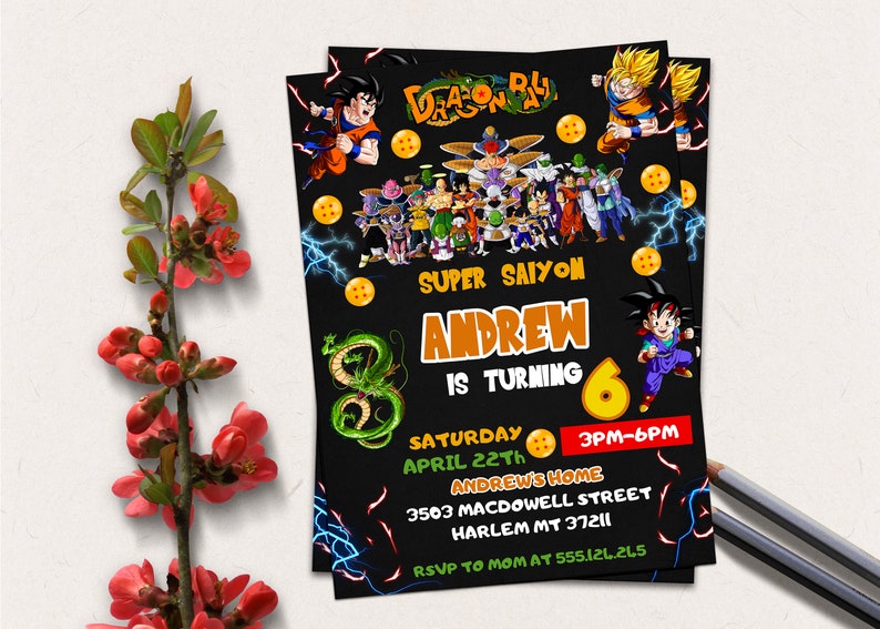 Editable Dragon Ball Birthday Invitation Template Digital Kids Party ...