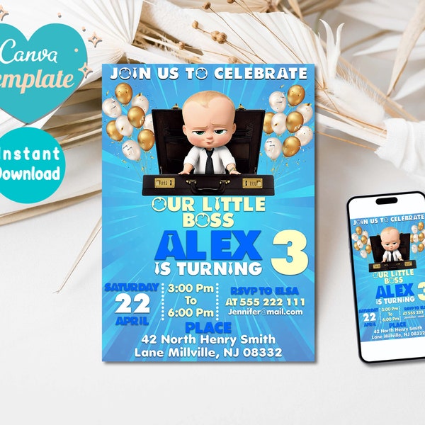 Editable Baby Boss Boy Birthday Invitation | Boss Baby Party invitation | Template Editable - Printable | Invite Instant Download