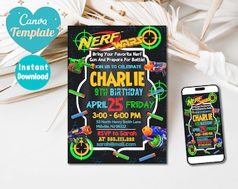 Editable Birthday Party Invitation, Dart Birthday Invite, Dart Birthday Party Invitation, Editable With Canva Printable, Instant Download