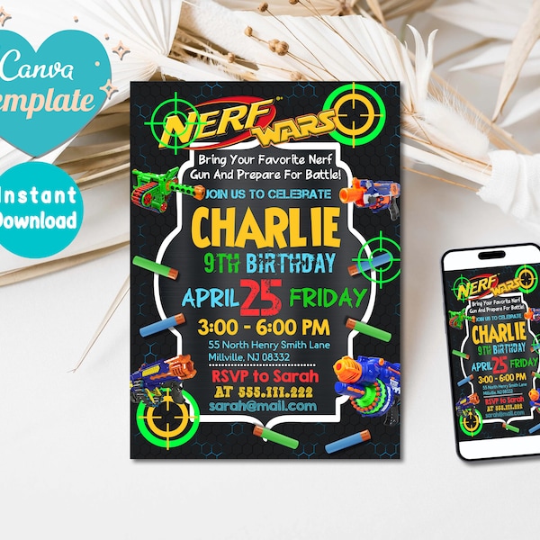 Editable Birthday Party Invitation, Dart Birthday Invite, Dart Birthday Party Invitation, Editable With Canva Printable, Instant Download