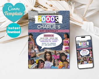 Early 2000s Themed Party Invitation | PY2K Inspired Birthday Flyer | 90s 00s Throwback Retro | Editable in Canva Template | Instant Download