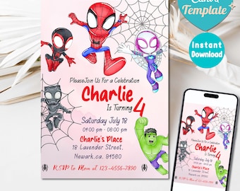 Editable Spidey Invitation | Spidey and his Amazing Friends Birthday Party Invite | Spidey Birthday Template | Instant Download Digital