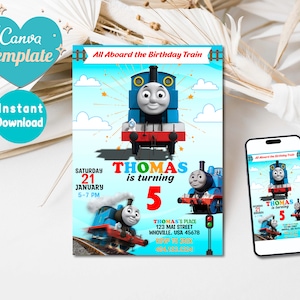 Invito di compleanno del treno Thomas, invito del treno Thomas, festa del treno Thomas, modello digitale, invito alla festa per bambini, download istantaneo