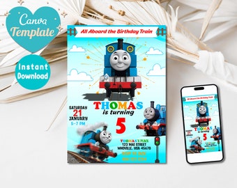 Thomas the Train Birthday Invitation, Thomas the Train invitation, Thomas train party, Digital Template, Kids Party Invite, Instant Download