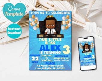 Editable Baby Boss Boy Birthday Invitation | Boss Baby Party invitation | Birthday Template Editable and Printable | Invite Instant Download