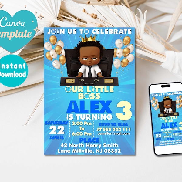 Editable Baby Boss Boy Birthday Invitation | Boss Baby Party invitation | Birthday Template Editable and Printable | Invite Instant Download