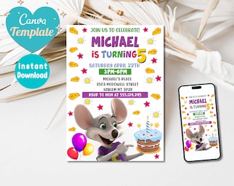Editable Chuck E Cheese Birthday Invitation, Printable Mouse Invite ...