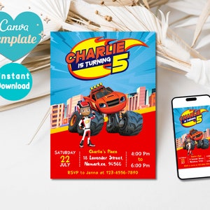 Invito di compleanno Blaze e le mega macchine / Invito di compleanno Blaze / Inviti elettronici Blaze / Modificabile stampabile / Download immediato