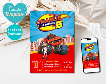 Blaze and the Monster Machines Birthday Invitation | Blaze birthday Invitation | Blaze Invite Evites | Editable Printable | Instant Download