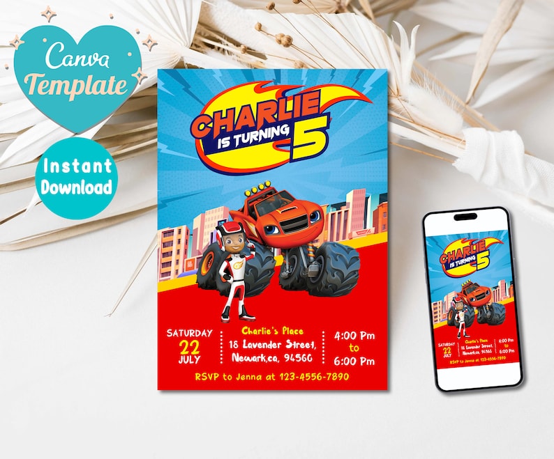 Blaze and the Monster Machines Birthday Invitation Blaze birthday Invitation Blaze Invite Evites Editable Printable Instant Download zdjęcie 1