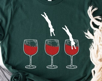 Jump To Wine Glass Tee, Dive Into Wine, Elegant Evening, Wine Lover Gift, Wine O'Clock