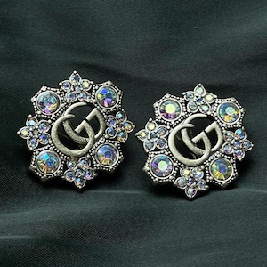Maravillosos pendientes vintage Gucci dorados con piedras, regalo perfecto