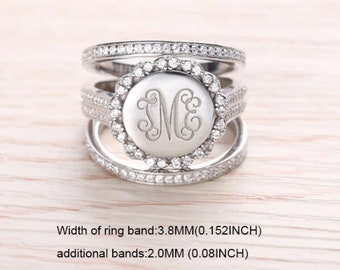 Sterling Silver Monogram Ring - Custom Initials Stackable Ring -  Stacking Monogram Ring in Heart, Square, or Round - Elegant Women's Gift