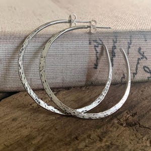 Thick Gauge Mangly Hoops with Post - Choice of 7 sizes/ 4 finishes. Handmade. Hammered. Oxidized Sterling Silver Light Weight Hoops