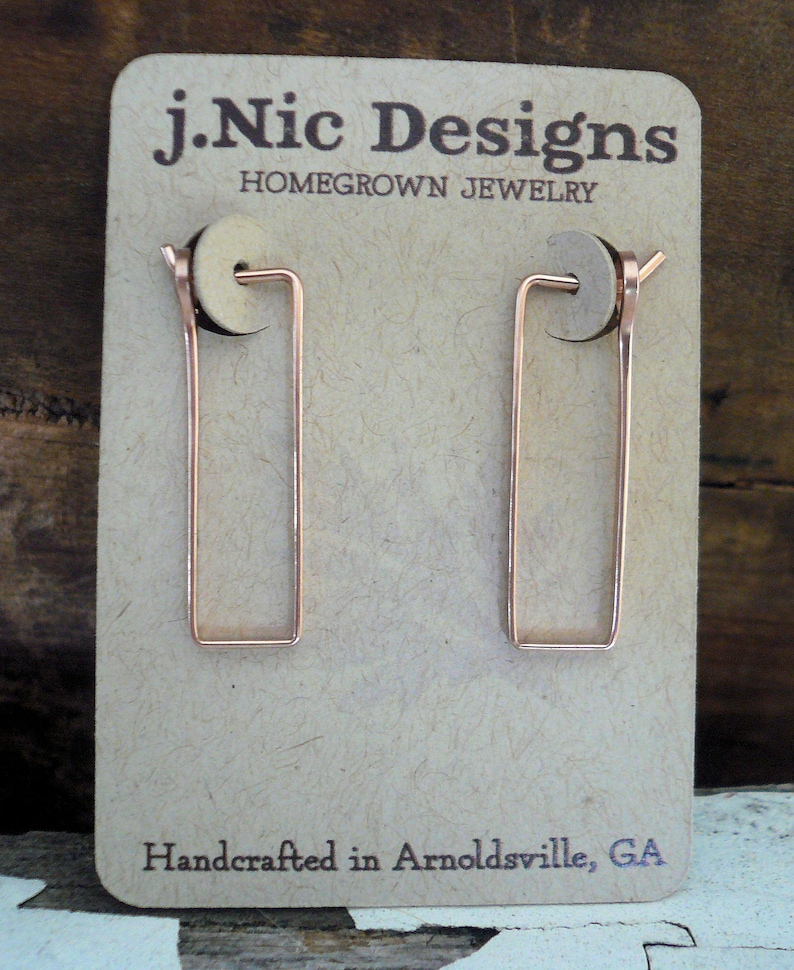 Handmade 14kt Rose Goldfill Rectangular Hoop Earrings Hand forged Choice of 3 sizes Svelte Hoops