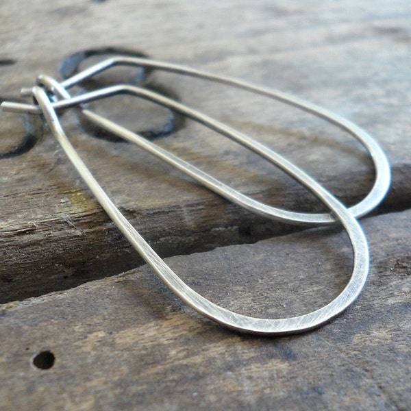 Tear Drop Hoops - Handmade. Hand Forged. LIGHT WEIGHT Oxidized Sterling Silver Earrings