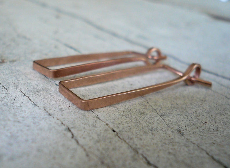 Handmade 14kt Rose Goldfill Rectangular Hoop Earrings Hand forged Choice of 3 sizes Svelte Hoops