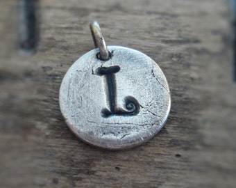 Initial Pendant Upper Case- Handmade. Personalized. Oxidized Fine Silver