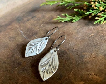 Sprig Earrings- Oxidized fine silver. Dangle earrings.Handmade