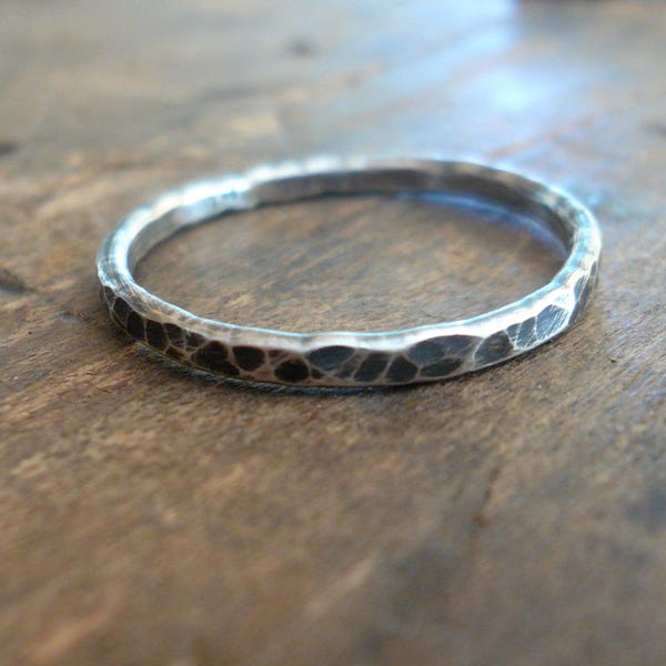 Mangly Ring - Sterling Silver Oxidized Hammered Stacking Ring. Hand made by jNic Designs