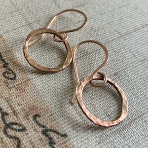 Mangly Lagom Earrings in 14kt Rose Goldfill- Handmade Hammered Dangle Earrings. Shiny or Matte/Satin Finish. 3 sizes.
