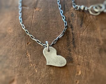 Heart on a String Necklace - Handmade. Oxidized Fine and Sterling Silver