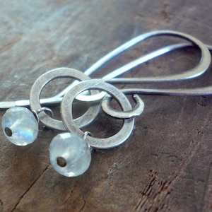 Solitaire Earrings - Semi-precious Gemstones, Hammered Sterling Silver, Choice of shiny or oxidized finishes