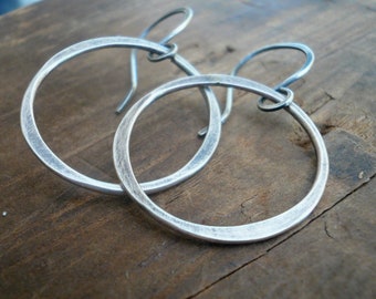 Lagom Earrings Medium - Handmade. Sterling silver dangle earrings. Shown in Oxidized/ polished finish. 4 Finish options.