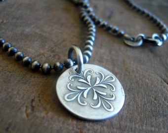 Medallion Medium Style I Necklace  - Oxidized fine and Sterling Silver. Handmade