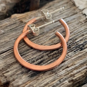 Copper Every Day Hoops with Post- Thick Gauge Copper & Sterling Silver Post Hoops. Choice of 7 sizes. Handmade. Light Weight Hoops