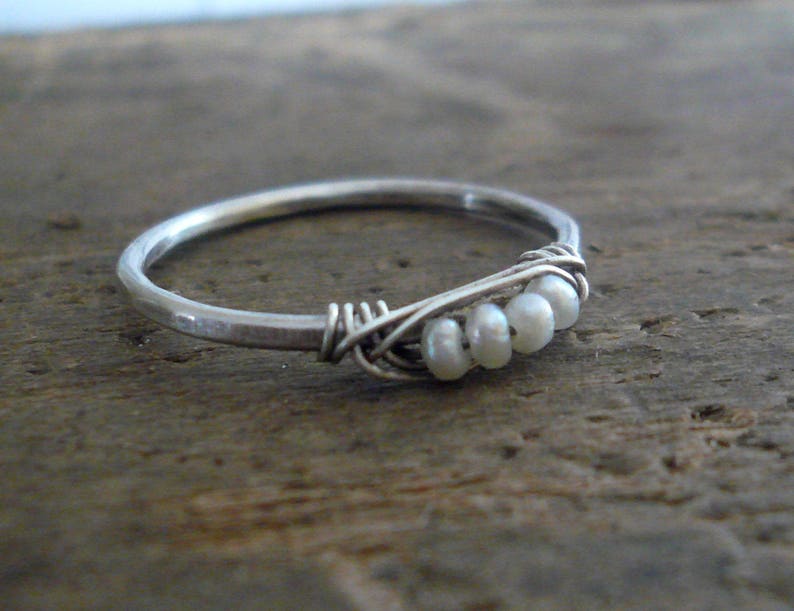 Nestle Ring in Cloud - Sterling Silver Stacking Ring. Wire Wrapped Seed ...