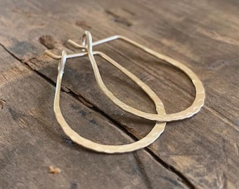 Hammered Horseshoe Hoops in Gold - Handmade. Hand forged. 14kt Brushed goldfill Earrings