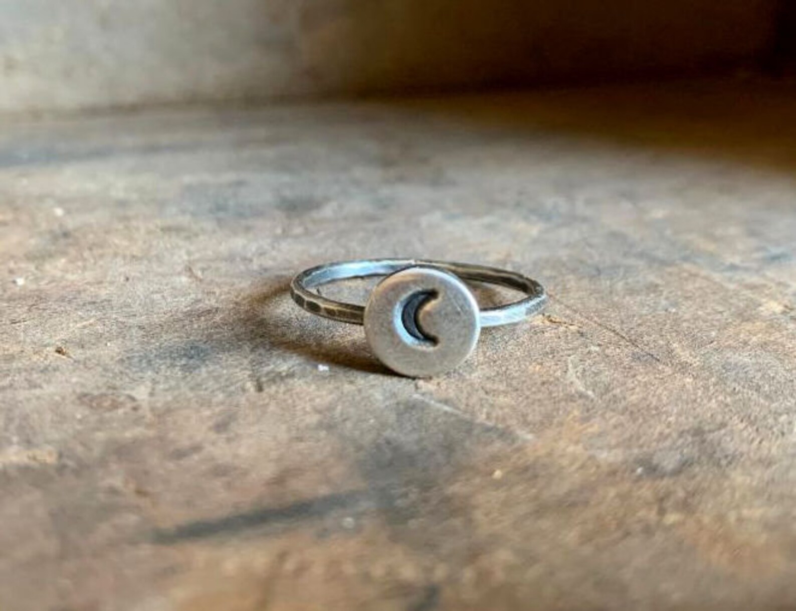 Luna Stacking Ring - Sterling & Fine Silver Oxidized Hammered Ring ...