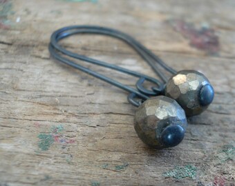 Sway Earrings in Glitter - Handmade. Hand forged. Pyrite. Sterling Silver Oxidized Earrings