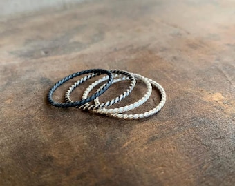 Twisted Stacking Ring - Sterling Silver Stacking Ring. Hand made by jNic Designs. Choice of 4 finishes. One Ring