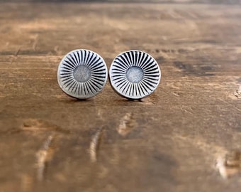 Glisten Stud Earrings - Oxidized Sterling and Fine Silver Post Earrings. Handmade.