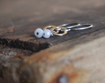 Twinkle Earrings - Handmade. Hand forged. White Sapphires. Oxidized Sterling Silver. 14kt Goldfill