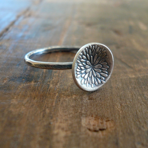 Bloom Ring - Sterling & Fine Silver Oxidized Hammered Ring. Hand made by jNic Designs