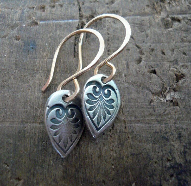 French Quarter Earrings Leaf Oxidized fine silver. 14kt Etsy